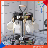 {S9} Giá để đồ hai lớp Giá đỡ cốc cà phê Thiết kế xoay được Công suất lớn Dụng cụ sắp xếp mặt bàn nhà bếp có móc