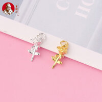 S925 Bạc Chắc Chắn Hoa Hồng Mặt Dây Chuyền Mạ Vàng Hoa Hồng Nhỏ Mặt Dây Chuyền Tự Làm Vòng Tay Bạc Phụ Kiện Chất Liệu