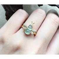 S925 Bạc Chalcedony Kẻ Sọc Ngọc Tự Nhiên Bầu Ong Nhẫn Mặt Nữ Gia Đình Bạn Bè