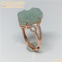 S925 Bạc Kẻ Sọc Một Hàng Ngọc Ngọc Pixiu Nhẫn Mạ 18K Vàng Hồng May Mắn mạt chược Chuyển Ngọc Nữ Nhẫn 3.8G