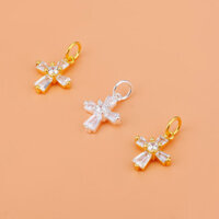 S925 Bạc Kim Cương Zircon Chữ Thập Mặt Dây Chuyền Tự Làm Vòng Tay Vòng Cổ Đính Hạt Chất Liệu Phụ Kiện Mặt Dây Chuyền