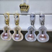 S925 Bạc Kim micro Dát Trắng Bướm Vỏ Bông Tai Ngọc Trai Nước Ngọt Bông Tai Nữ