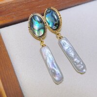 S925 Bạc Kim Tự Nhiên Nước Ngọt Ngọc Trai Bông Tai Vỏ Ngọc Trai Nhỏ Thanh Bạc Bông Tai Ngọc Trai