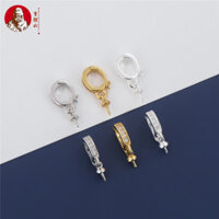 S925 Bạc Mạ Zircon Khóa Trống Giá Đỡ Hạt Tròn Ngọc Trai Khóa DIY Handmade Dính Hạt Pha Lê Mặt Dây Chuyền Khóa Phụ Kiện