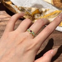 S925 Bạc Mới Trung Quốc Retro Chấm Kim Cương Tốt Lành Mây Cung Điện Cổ Kẻ Sọc Vàng Cạnh Tính Khí Men Mở Nhẫn20250105