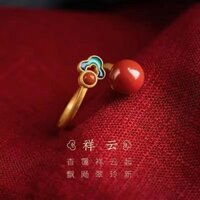 S925 Bạc Phong Cách Trung Hoa Phong Cách Trung Hoa Đám Mây Tốt Lành Cinnabar Nhẫn Nữ Niche Hoàng Đế Cao Cấp Điều Chỉnh Vòng Quà Tặng Cao Cấp 3.14