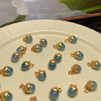 [S925] Bóng Đèn Aquamarine Treo - Có Móc Khóa -  Phụ Kiên Xâu Mix Vòng Tay Phong Thủy Handmade Nam, Nữ