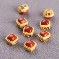 [S925] Hạt Vuông 8mm Ngọ.c Huyết - Viền Bọc Bạc 925 -  Phụ Kiên Xâu Mix Vòng Tay Phong Thủy Handmade Nam, Nữ