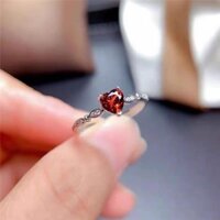 S925 Mạ Bạc Đính Đá Garnet Tự Nhiên Nhẫn Ruby Sống Miệng Nữ Sang Trọng Đá Quý Ngày Lễ Quà Tặng