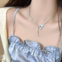 S925 Silver Half Butterfly Zircon Tassel Necklace for Women 2024 New Light Luxury Minority High Sense Sweet Clavicle Chain h9zu