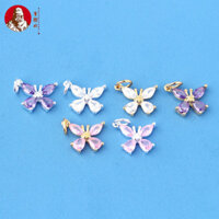 S925 Sterling Bạc Zircon Bướm Mặt Dây Chuyền DIY Pha Lê Vòng Tay Ngọc Trai Vòng Tay Mặt Dây Chuyền