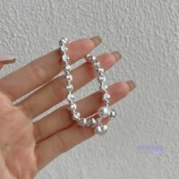 S925 Vòng Tay Bạc Cho Nữ Ngọt Ngào Trái Tim Yêu Thương Ngọc Trai Vòng Tay Họa Tiết Mờ Bạc Hạt Vòng Tay Tinh Tế Vòng Tay