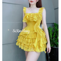 S974 Sét áo 2 dây cánh tiên đính hoa phối chân váy tầng voan ngắn dễ thương