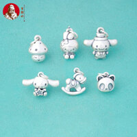 S999 Bạc Nguyên Chất Hoạt Hình Dễ Thương Sanrio Quế Chó Giai Điệu Bập bênh Ngựa Gấu Trúc Nấm Mặt Dây Chuyền Tự Làm Phụ Kiện