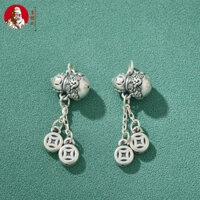 S999 Bạc Nguyên Chất Retro Đau Khổ Mới Phong Cách Trung Quốc Đồng Xu Bầu Tua Rua Mặt Dây Tự Làm Vòng Cổ Dây Tay Dây Treo Xe