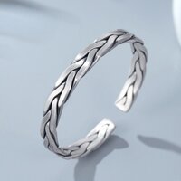 S999 Nam Bạc Sterling Tay Dệt Vòng Tay Nữ Thời Trang Retro Mở Vòng Tay Cặp Đôi Vòng Tay Bạc Vòng Tay
