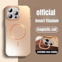 Sa Mạc Titan Kim Loại Sang Trọng Giá Đỡ Ống Kính Vô Hình Ốp Lưng Điện Thoại Từ Tính Cho iPhone 16 Pro 15 14 13 Pro Max 16 Pro Max Giá Đỡ Ống Kính Máy Ảnh Bảo Vệ Vỏ Cứng Chống Sốc