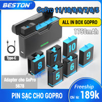 Sạc 3 + 2 Pin cho GoPro 5 6 7 8 9 10 11 12 Beston kèm dock sạc 3 pin GoPro tích hợp 2 cổng sạc, màn hình LCD thông báo