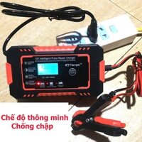 Sạc acquy 12V/6A 4Ah-100Ah tự ngắt khi đầy,tự bảo dưỡng phục hồi ắc quy