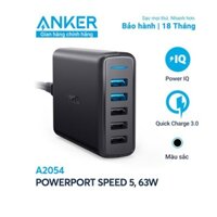 Sạc Anker 5 cổng, 63w, 2 cổng Quick Charge 3.0 - [Powerport Speed 5, 63w, QC 3.0] - A2054 CHÍNH HÃNG