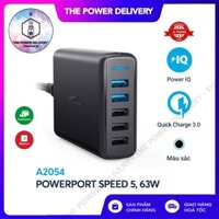 Sạc Anker 5 cổng, 63w, 2 cổng Quick Charge 3.0 - [Powerport Speed 5, 63w, QC 3.0] - A2054 BẢO HÀNH 6 THÁNG