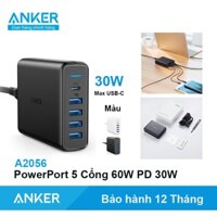 Sạc ANKER A2056 Để bàn nhiều cổng - 5 Cổng (4 USB + 1 USB-C  Sạc nhanh PD 30W) Trắng Đen Bảo hành 12 Tháng