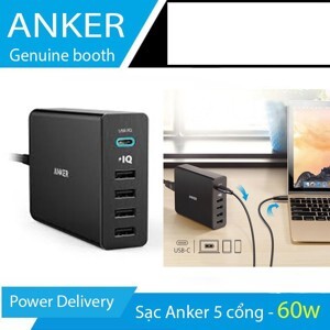 Sạc Anker PowerPort + 5 USB-C A2053 - 5 cổng, 60W