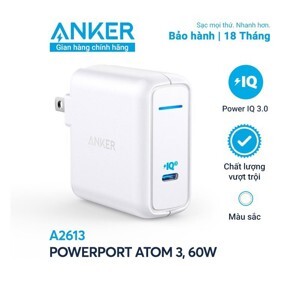 Sạc Anker PowerPort Atom III 60W (1 PIQ 3.0) - A2613