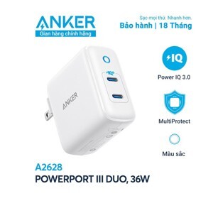 Sạc Anker PowerPort III Duo 36W (2 PIQ 3.0) - A2628