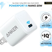 Sạc ANKER PowerPort III Nano 20W 1 cổng USB-C (Type-C) công nghệ PowerIQ 3.0 - A2633