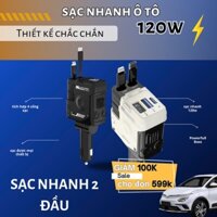 Sạc điện thoại xe hơi 120W - Củ sạc ô tô 4 cổng, tích hợp dây kéo dài, tiện lợi