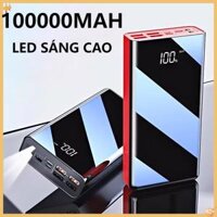 Sạc dự phòng 100000mAh   Gương dung lượng lớn Màn hình kỹ thuật số Power Bank Đèn LED 4 đầu ra 3 đầu vào Pin ngoài