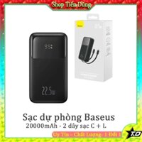 Sạc dự phòng 20000mAh Baseus kèm 2 dây sạc đầu TYPE-C và LN có màn hình hiển thị pin