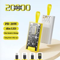 Sạc dự phòng 20000mAh, cục sạc dự phòng Trong Suốt,Sạc siêu nhanh 66W, có đèn ngủ Màn Hình LED