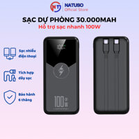 Sạc dự phòng 30000mAh Natuso GT229 sạc nhanh 100W pin dung lượng lớn tích hợp dây cáp cho điện thoại