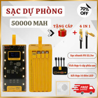 Sạc Dự Phòng 50.000mah Tặng cáp 4 in 1 Sạc Nhanh PD22.5W Tích Hợp 4 Dây Sạc - Đèn Led Chiếu Sáng