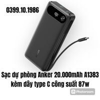 Sạc Dự Phòng Anker 20.000mAh 87w Tích Hợp Cáp Type C - A1383