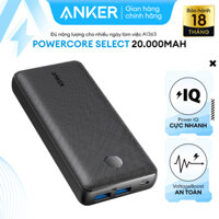 Sạc dự phòng ANKER PowerCore Select 20000mAh với 2 cổng PIQ 2.0 tối đa 18W khi sạc 1 cổng và 5V3A khi sạc cùng lúc 2 cổng - A1363 - đen
