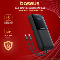 Sạc Dự Phòng Baseus 20000mAh Lipow Fast Charging Dual-Cable Sạc Nhanh 20W Màn LCD KTS