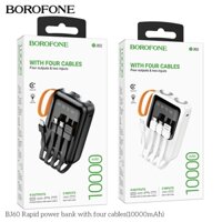 Sạc dự phòng có dây Borofone BJ60 dung lượng 10000mAh, có đèn pin LED, 4 cáp sạc đi kèm chân USB - Micro - Type C - LN