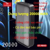 Sạc Dự Phòng Earldom Chính hãng  PB45 20000mAh 2 Cổng Sạc Đèn Led - Báo Dung Lượng Cho iPhone Huawei Samsung