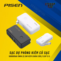 Sạc dự phòng kèm Cốc sạc nhanh 22.5W PISEN QUICK High Power Box 10000mAh OWN kèm chân cắm,2 cáp C/L