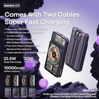 Sạc dự phòng không dây sạc nhanh Remax rpp-580 10000mAh 22.5W Tặng kèm 2 dây cáp sạc siêu nhanh Đầu ra bốn cổng, sạc nhiều thiết bị cùng lúc