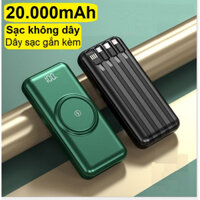 Sạc dự phòng không dây 20000mAh, kèm 4 dây sạc gắn liền, vỏ sạc chống sốc