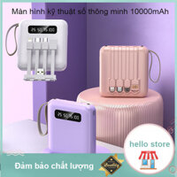 Sạc dự phòng mini 10000 mAh, màn hình nguồn LED, đi kèm 4 dây sạc có thể tháo rời，ngân hàng điện mini