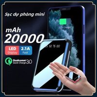 Sạc dự phòng mini 20000mAh Full Mirror Màn hình kỹ thuật số Đèn pin LED Pin ngoài Đầu ra USB kép Di động Power Bank