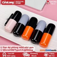 Sạc Dự Phòng Mini Nhỏ Gọn Bỏ túi, pin dự phòng điện thoại 5000mah không dây cáp nối, cục bin dự phòng viên thuốc dễ thương cute