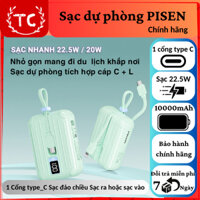 Sạc dự phòng PISEN 10000mAh 22.5W Tích hợp sẳn 2 dây sạc cổng typeC_Lightning Chính hãng ts D326