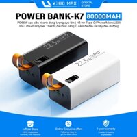 Sạc dự phòng Power bank V380 Max PD22.5W 30000mah 50000mAh 80000mAh hpin dự phòng màn hình Led tích hợp tích hợp