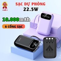 Sạc Dự Phòng POWER BANK 10000mah 6 cổng sạc, Pin Dự phòng 22.5W, Sạc Nhanh 3.0, Pin Lithium, có led % pin